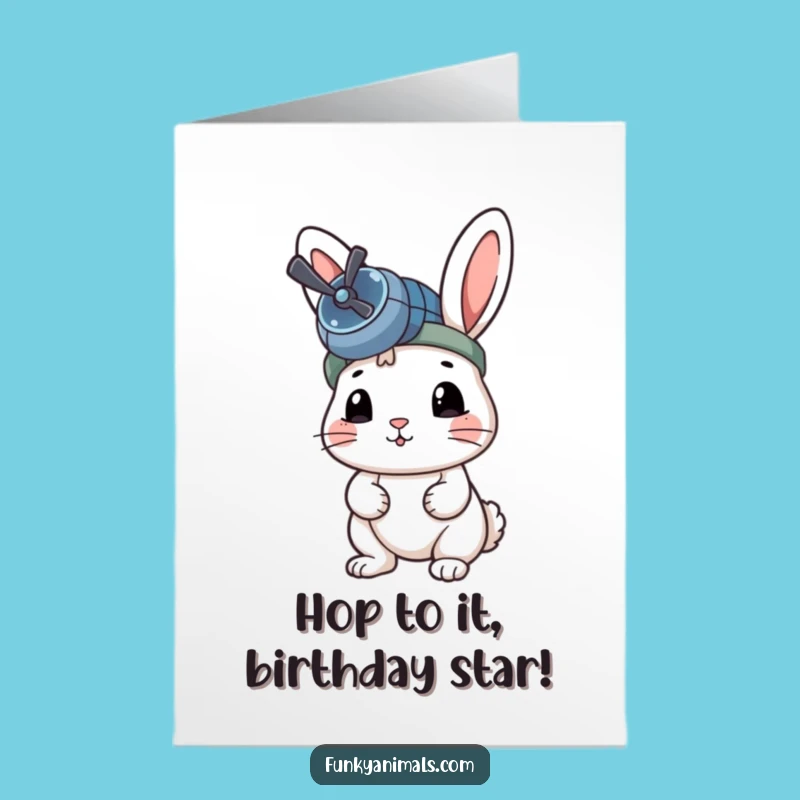 Free Printable Birthday Card: Propeller Beanie Rabbit, Ready for Fun, Downloadable Gift