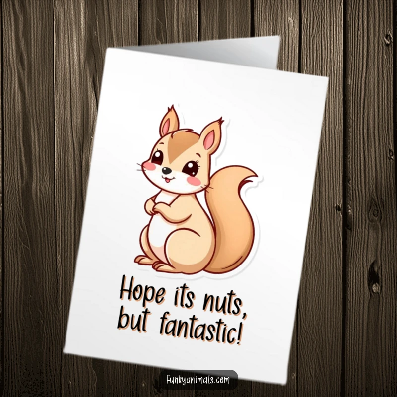 Funny Free Printable Birthday Card: A squirrel with a vibrant spiral tail spins energetically, bringing birthday cheer and playful chaos.