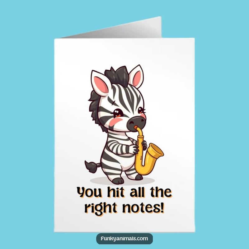 Free Printable Congrats Card: Jazzy Zebra Cub, Saxophone, Funny Downloadable Encore