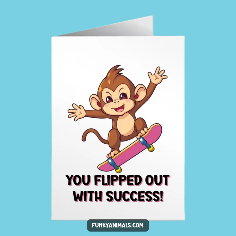 Free Printable Congrats Card: Skater Monkey Trick, Funny Downloadable