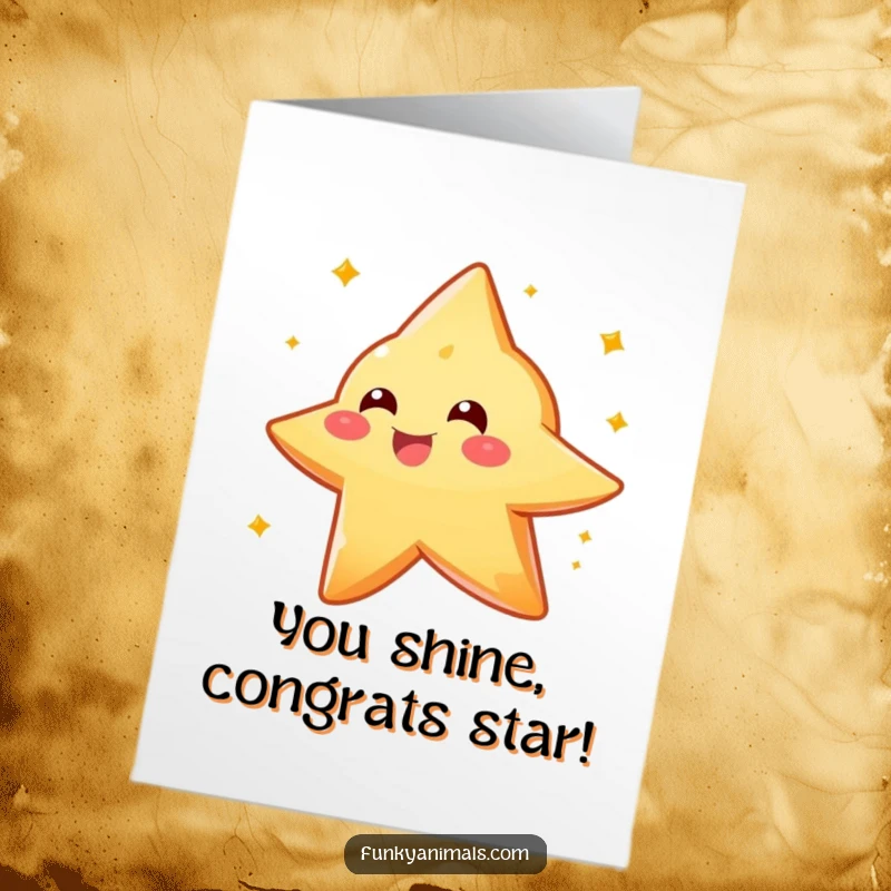Funny Free Printable Congratulations Card: Sparkly orange star creature in a delightful spin, a congratulatory downloadable.