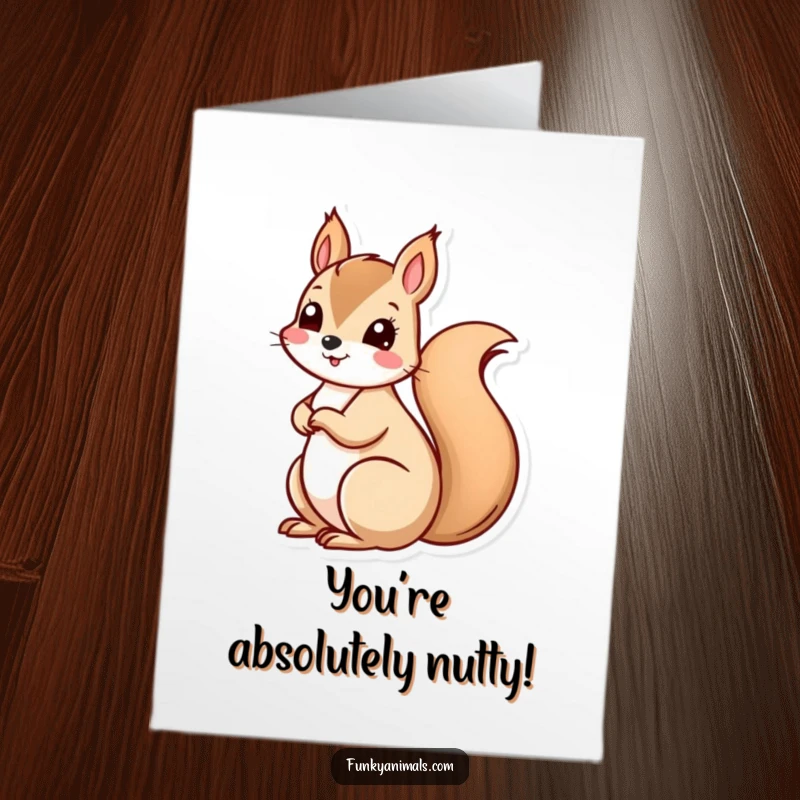 Funny Free Printable Congrats Card: A squirrel with a fully spiraled tail spins joyfully, celebrating achievements with energetic glee.