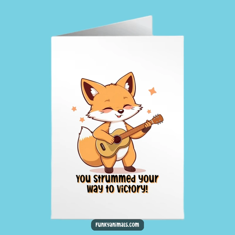 Free Printable Congrats Card Fox Guitarist: Rock On Celebration Downloadable Greeting