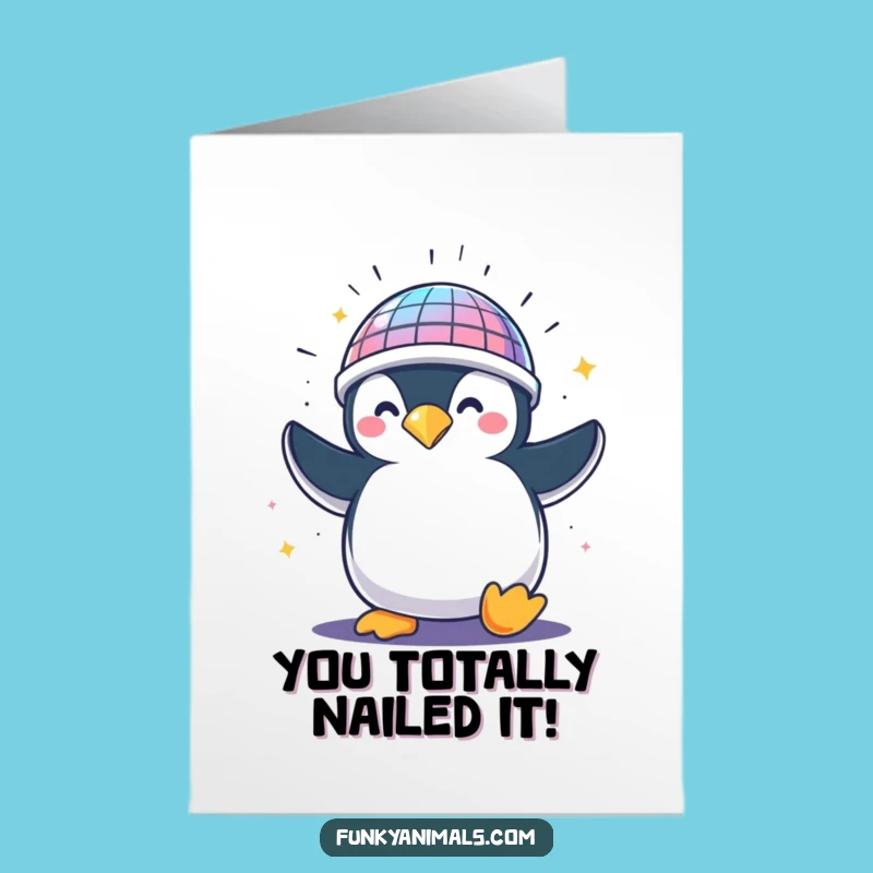 Free Printable Congrats Card: Penguin Disco Ball Celebration, Humorous Downloadable Gift