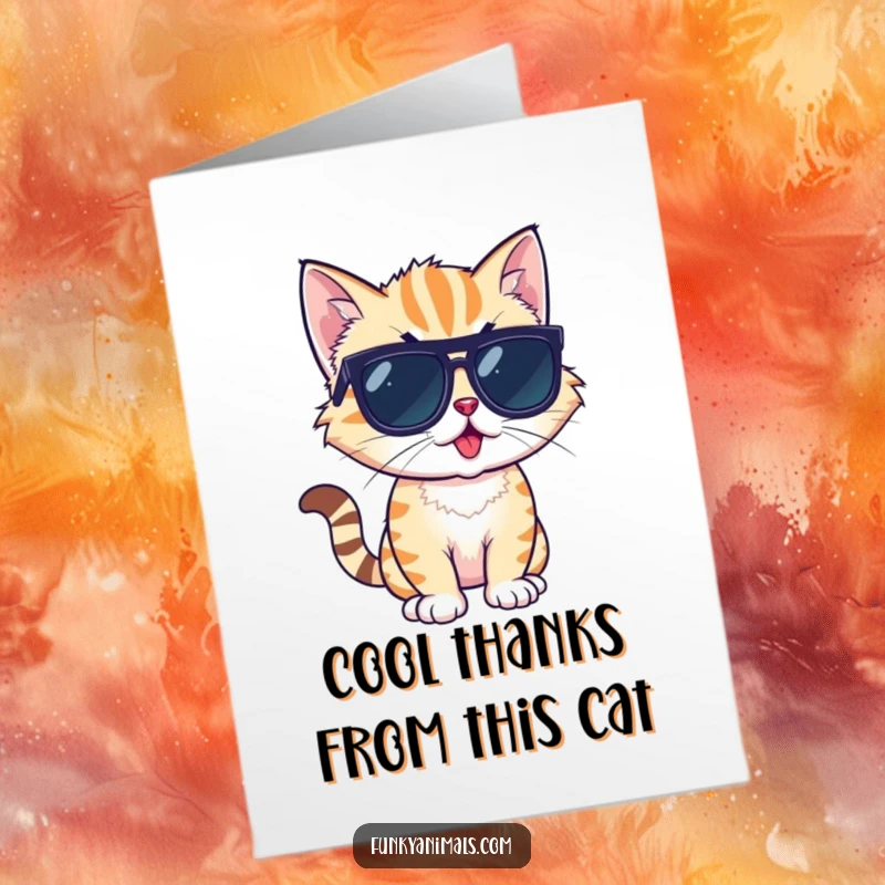 Funny Free Printable Thank You Card: A hip cat cub sporting sunglasses gives a cool, relaxed pose to express thanks.
