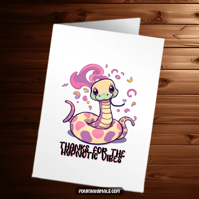 Funny Free Printable Thank You Card: Psychedelic snake with vibrant, swirling patterns, expressing gratitude with a groovy vibe.