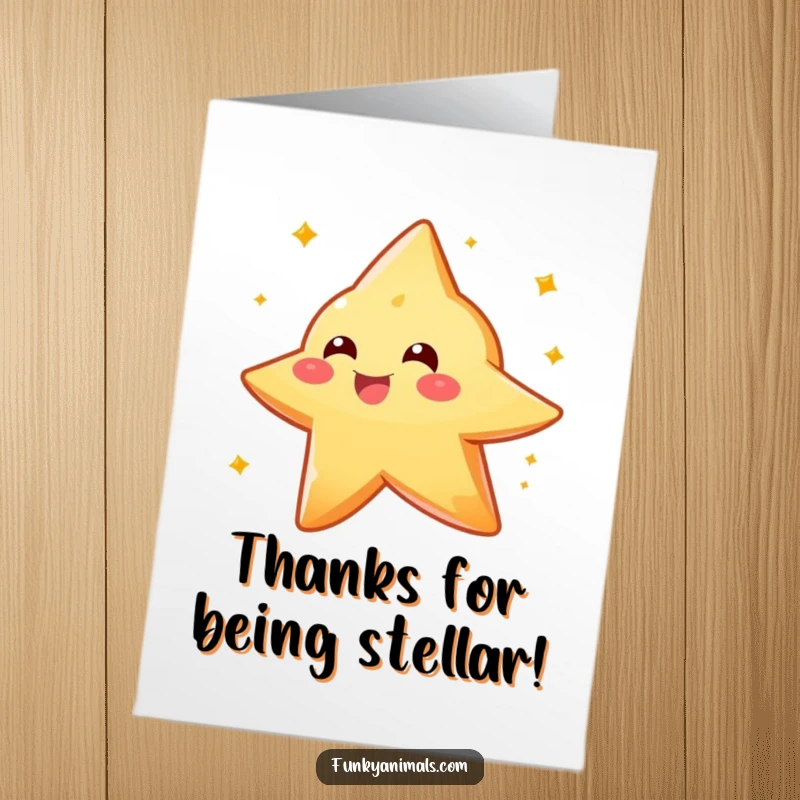 Funny Free Printable Thank You Card: Sparkly orange star creature spinning, a thankful downloadable for appreciation.