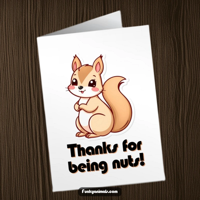 Funny Free Printable Thank You Card: A squirrel wiggles its spiral tail, spinning with gratitude and sending thanks your way.