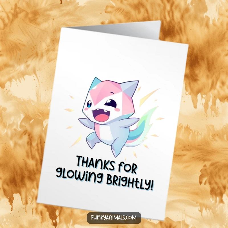 Funny Free Printable Thank You Card: a geometric creature with glowing edges spinning wildly with enthusiastic appreciation.