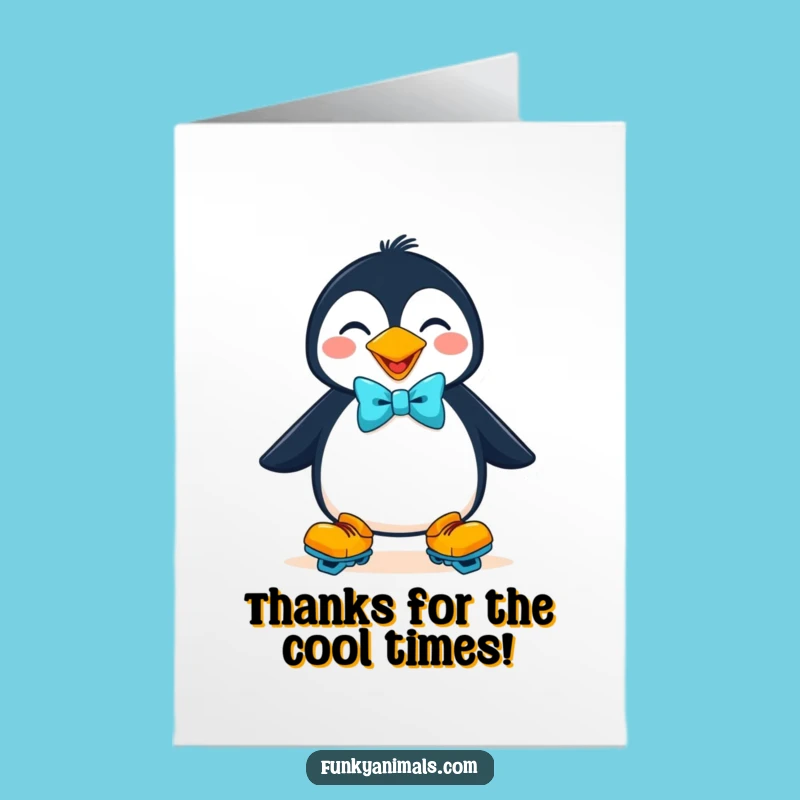 Free Printable Penguin Thank You Card: Roller Skates, Goofy Gratitude Downloadable