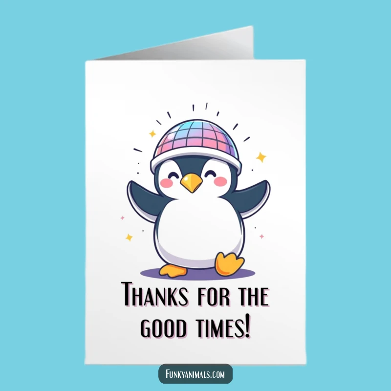 Free Printable Thank You Card: Penguin Disco Vibes, Humorous Downloadable Gift