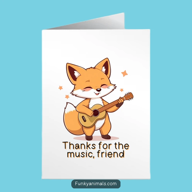 Free Printable Thank You Fox Guitarist: Grateful Strummer Downloadable Card