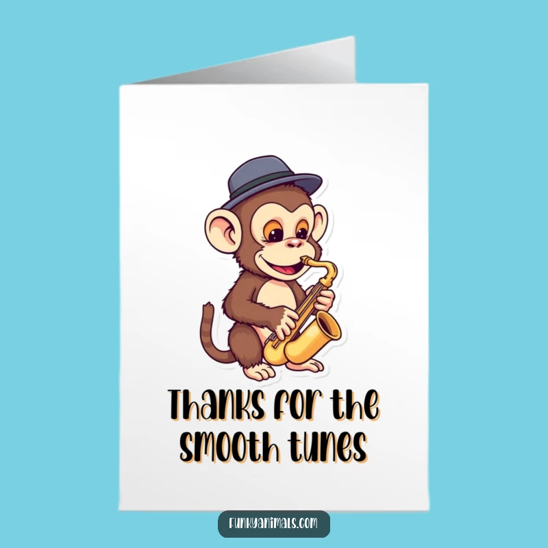 Free Printable Thank You Card: Funky Monkey Sax Player Sending Thanks