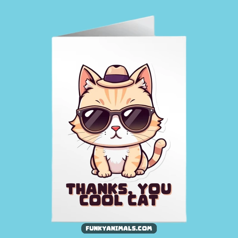 Free Printable Thank You Card: Cool Cat with Fedora, Sunglasses, Downloadable Gift
