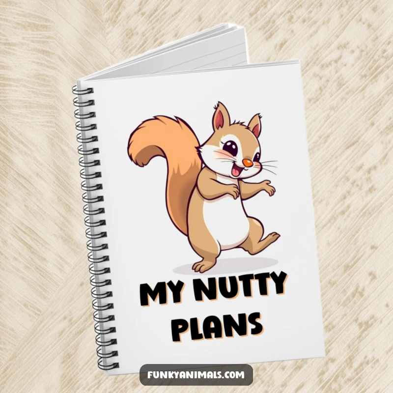 Funny squirrel breakdancing and spinning on its tail, looking groovy, featured on the cover of this dance notebook.