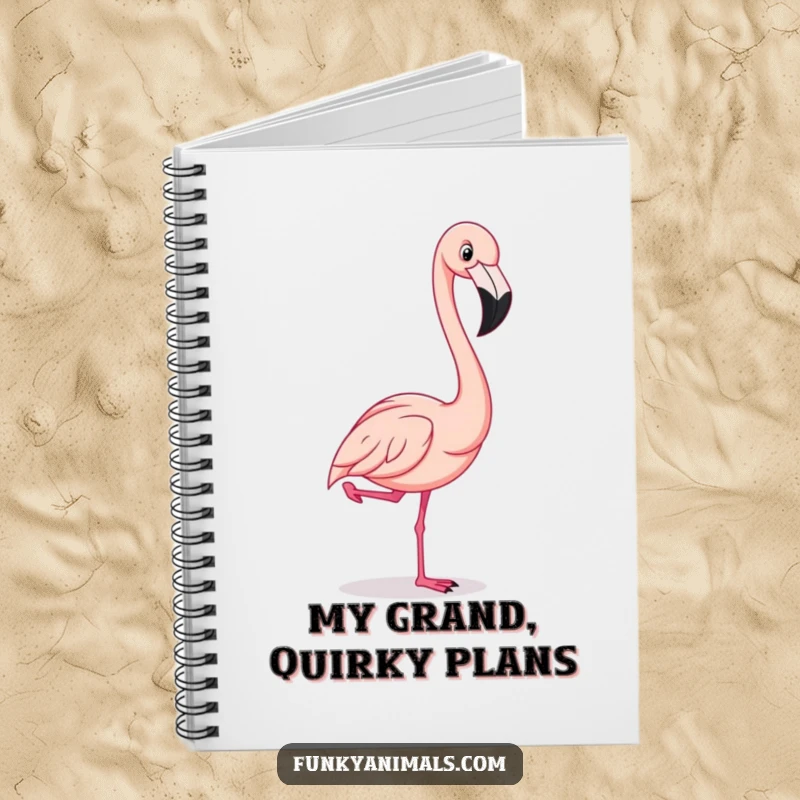 Funny flamingo striking a comical pose, perfect for jotting down stylish ideas and humorous plans in this notebook.