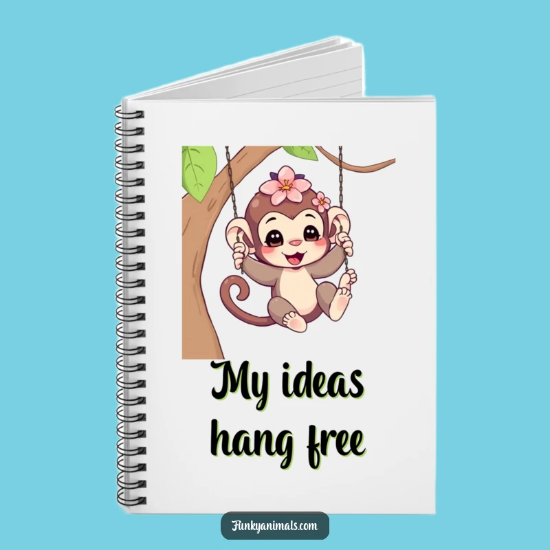 Funny Swinging Monkey Cub Notebook - Flower Hair Notes, Journal Humor Gift