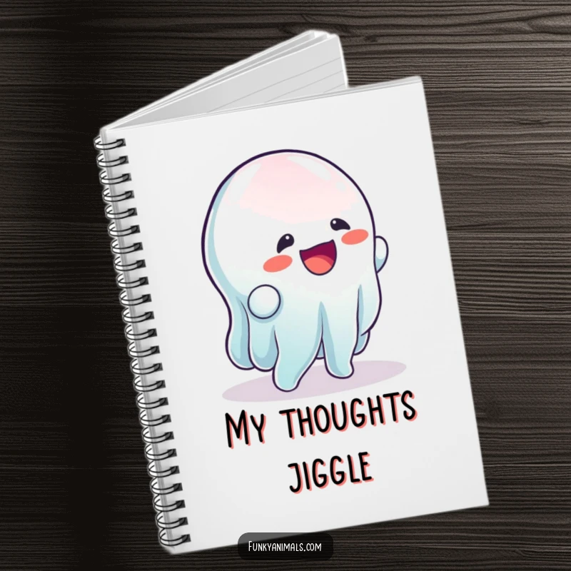 Funny notebook with a wobbly, gelatinous creature doing a rhythmic wobble, ideal for jotting down ideas with a jiggly touch.
