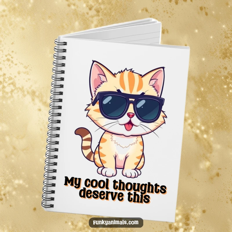 Funny notebook with a cool cat cub wearing sunglasses, striking a stylish pose, ready for notes.
