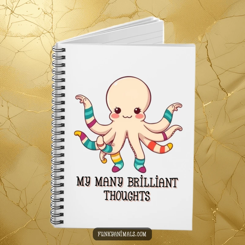 Funny octopus dancing with colorful socks, perfect for jotting down creative ideas and humorous plans in this notebook.