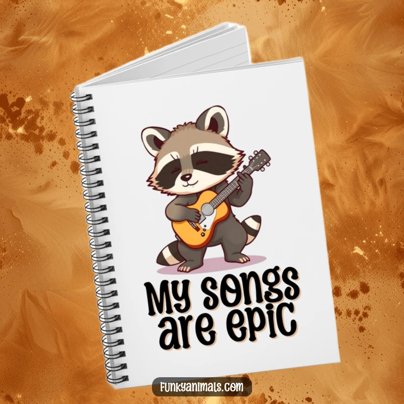 Funny Rocking Raccoon Notebook: A cool raccoon cub playing a tiny guitar, perfect for jotting down lyrics and ideas with musical humor.