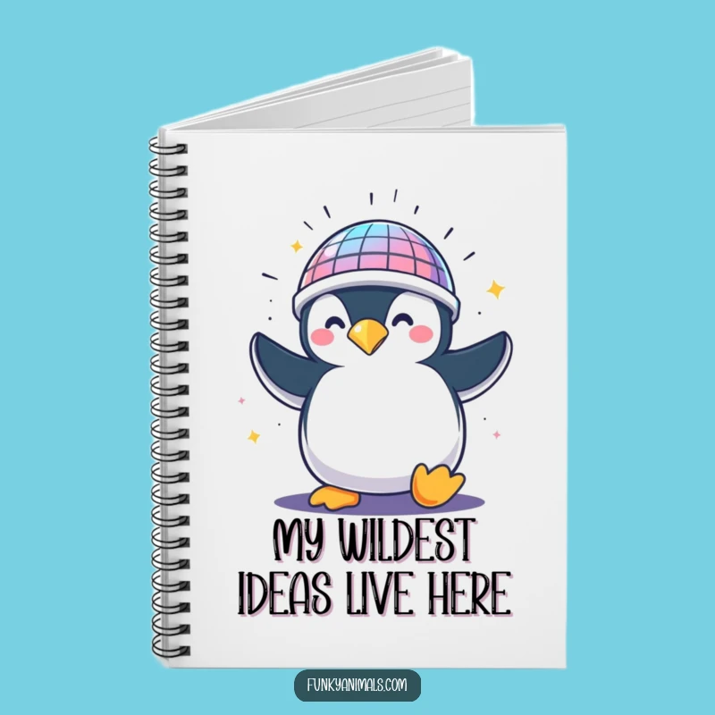 Funny Penguin Disco Helmet Notebook - Hilarious Gift for Note-Takers