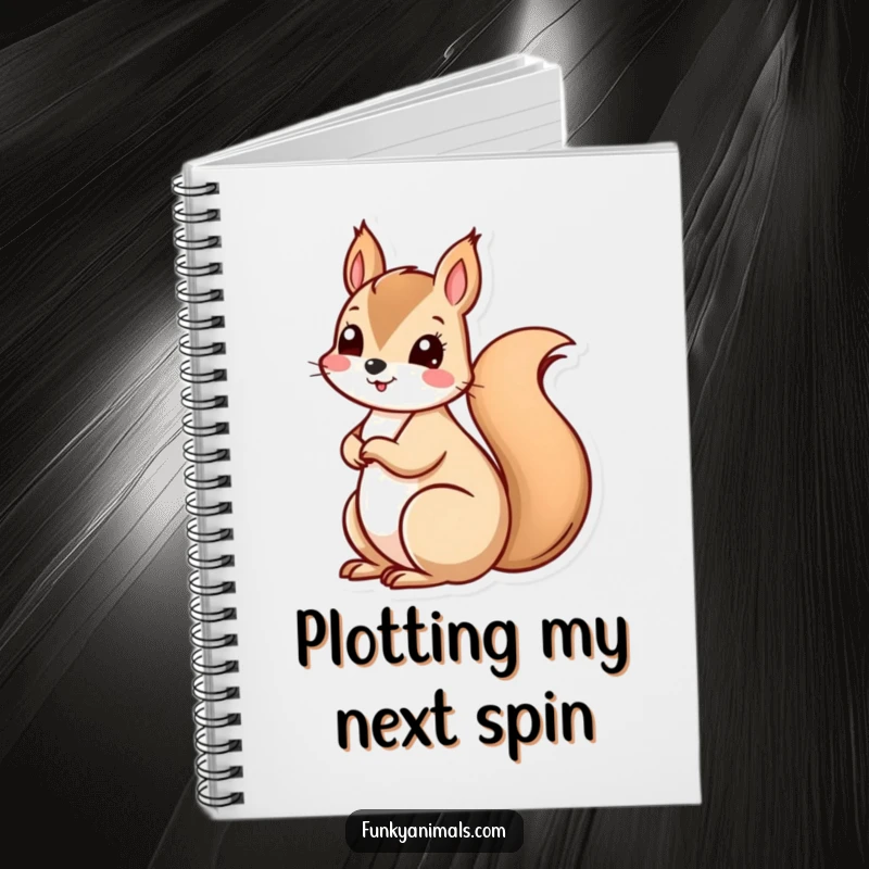 Funny squirrel with a spinning spiral tail, perfect for jotting down quick thoughts and humorous ideas in this notebook.