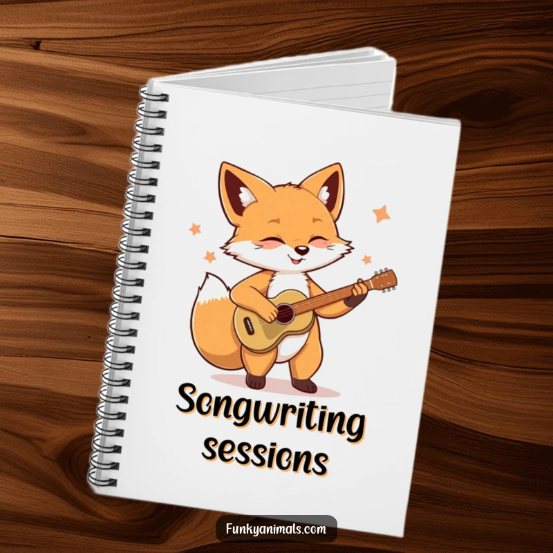 Funny Soulful Fox Notebook: A fox playing a guitar inspires creativity, making this notebook perfect for jotting down musical thoughts.