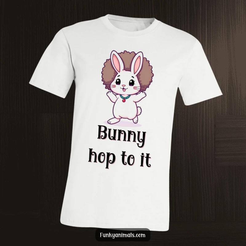 Funny Funky Rabbit T-Shirt: This rabbit in a vibrant afro wig is doing the iconic moonwalk, exuding pure funk.