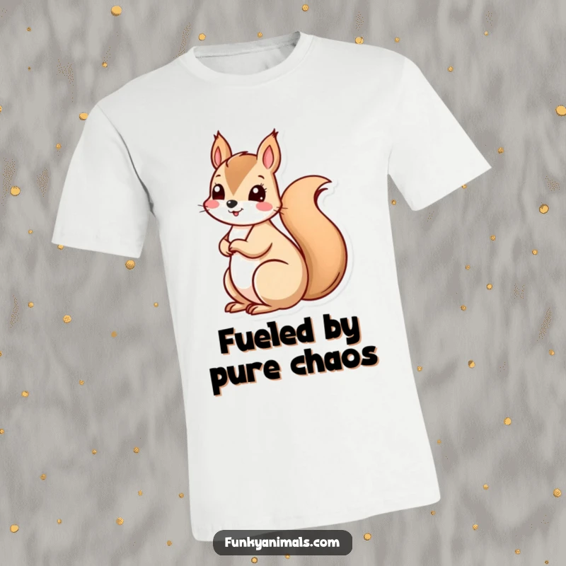Funny squirrel with a rapidly spinning spiral tail, capturing motion and quirky energy, a humorous t-shirt graphic.