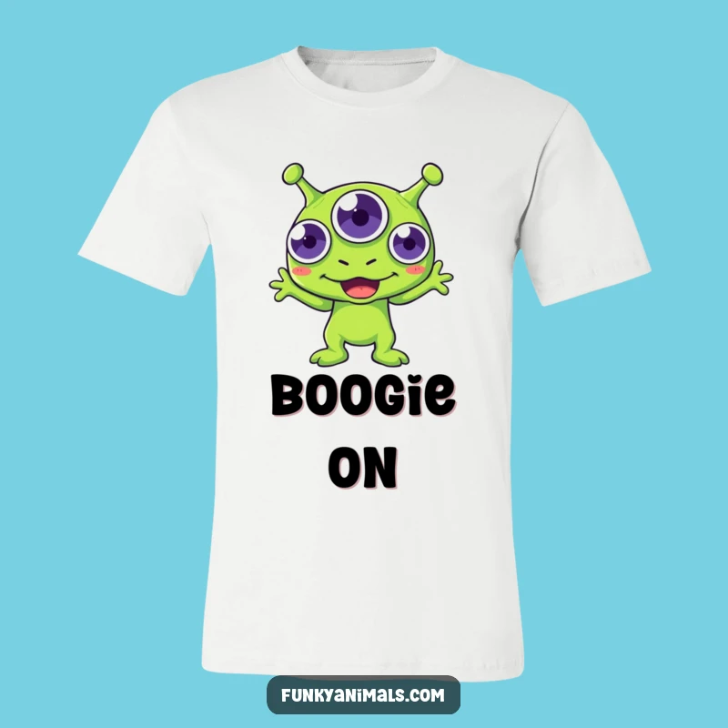Funny Green Alien Boogie T-Shirt - Enthusiastic Three-Eyed Creature Tee!