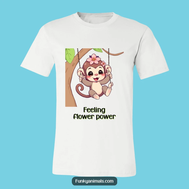 Funny Swinging Monkey Cub T-Shirt - Flower Hair Fun, Hilarious Gift Idea