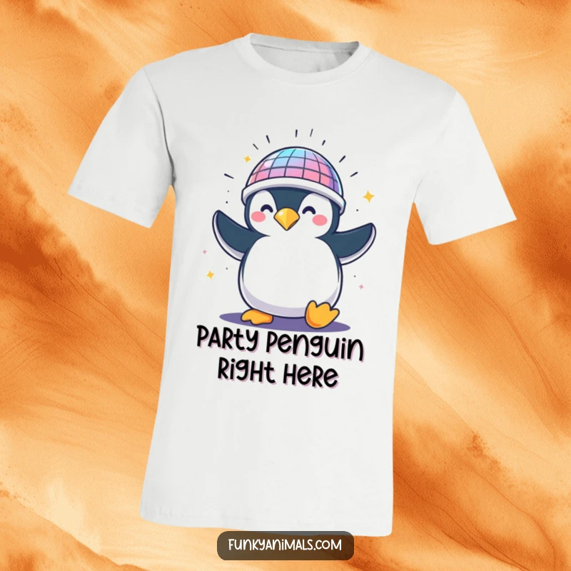 Funny penguin in a disco ball helmet, spinning energetically, ready to dance, capturing pure party fun.