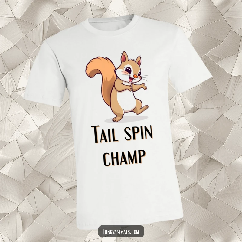 Funny squirrel breakdancing and spinning on its tail, looking very groovy on this t-shirt.