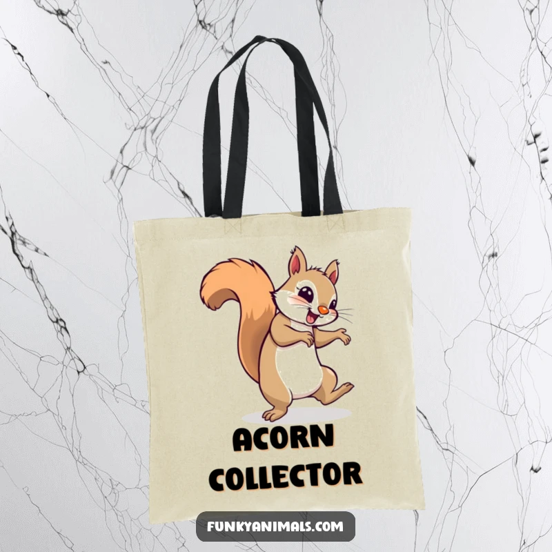 Funny squirrel breakdancing and spinning on its tail, looking groovy, on a stylish and practical tote bag.