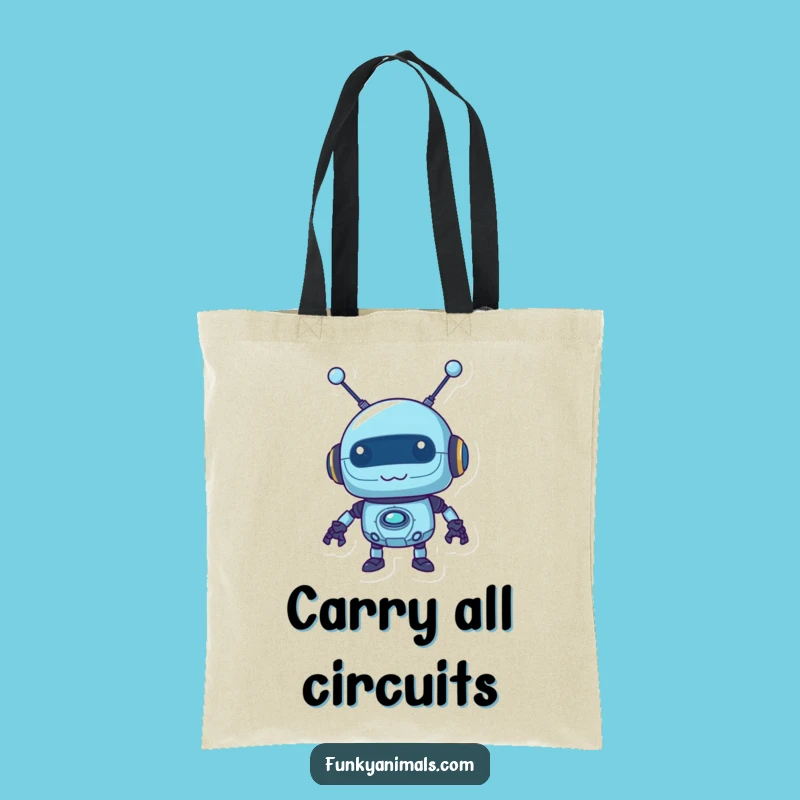 Funny Blue Robot Tote Bag: Mischievous Antennas, Practical Tech Humorous Gift