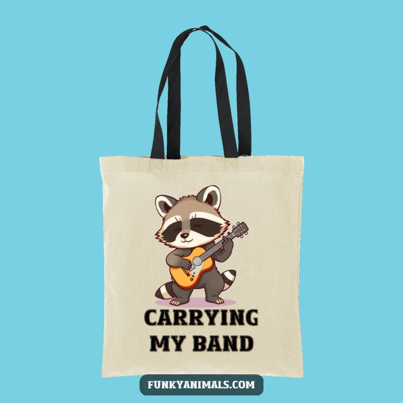 Funny Rocking Raccoon Tote Bag - Tiny Guitar Accessory, Eco-Friendly Humorous Gift