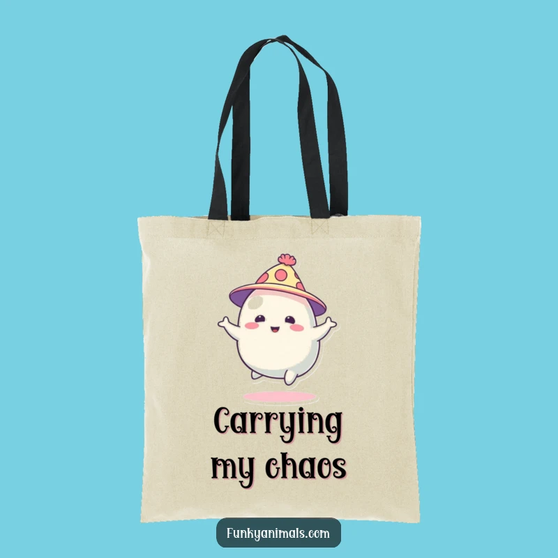 Funny Blob Creature Tote: Whimsical Abstract Art, Funky Hat Bouncing Tote, Great Gift