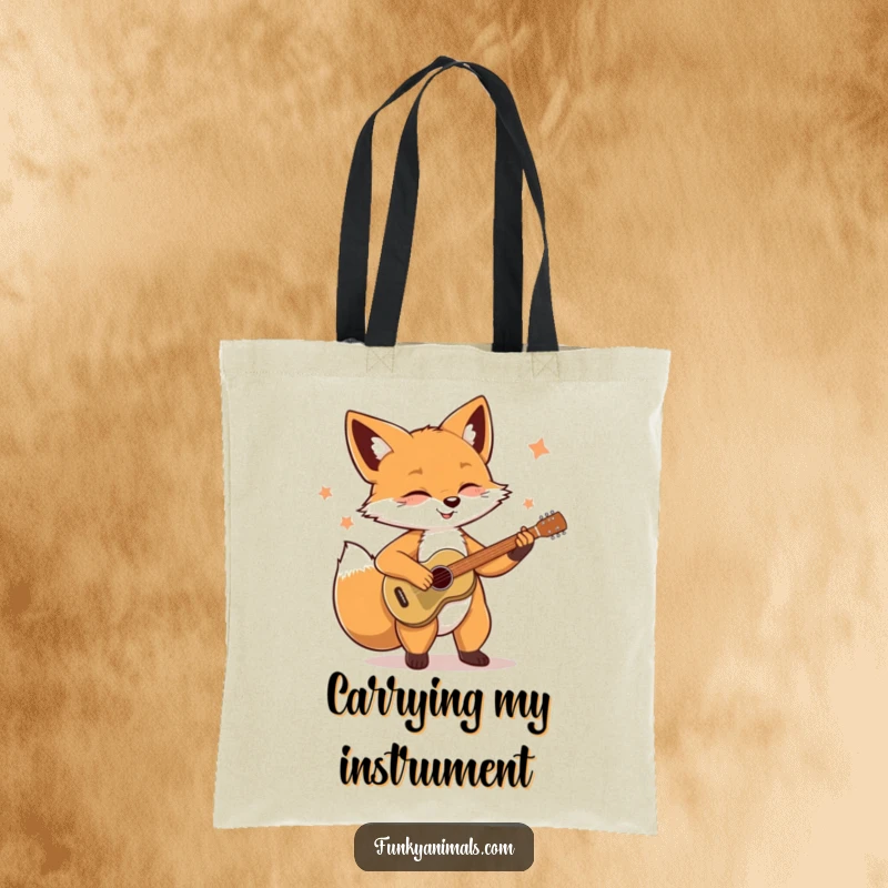 Funny Soulful Fox Tote Bag: A fox passionately plays its guitar, making this bag a stylish statement for music lovers.