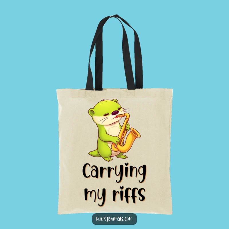 Funny Alien Otter Sax Tote Bag: Carry Your Tunes with Galactic Flair!