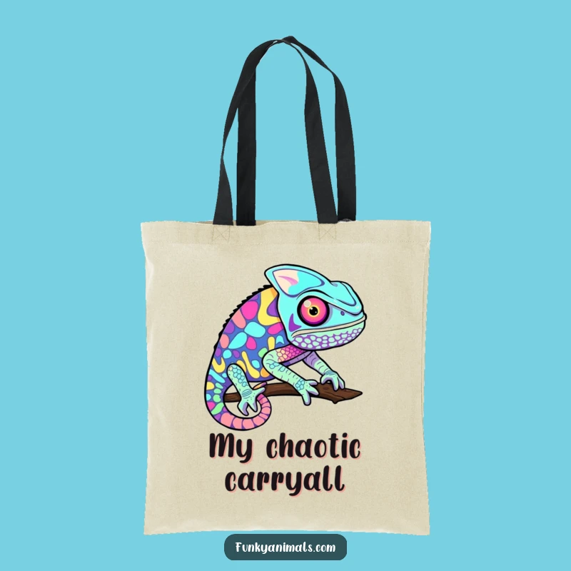 Funny Chameleon Tote Bag: Carry Your World in Psychedelic Style