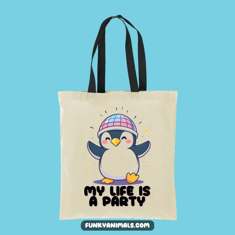 Funny Penguin Disco Helmet Tote Bag - Hilarious Gift for Shoppers